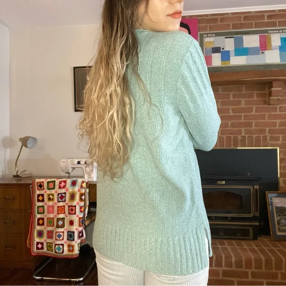 Vintage Y2K Chenille Pastel Soft Ribbed Knit Mockneck Tunic Sweater Craz… - Picture 4 of 15